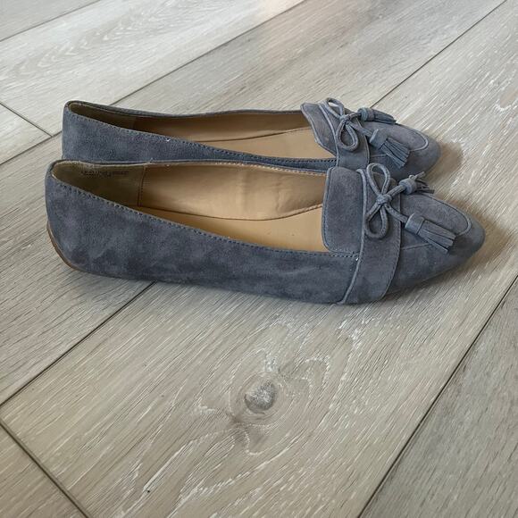 Talbots 'Francesca' Women's 8.5 Driving Flat Tassel Loafer Gray Suede Pointy Toe - Picture 3 of 11